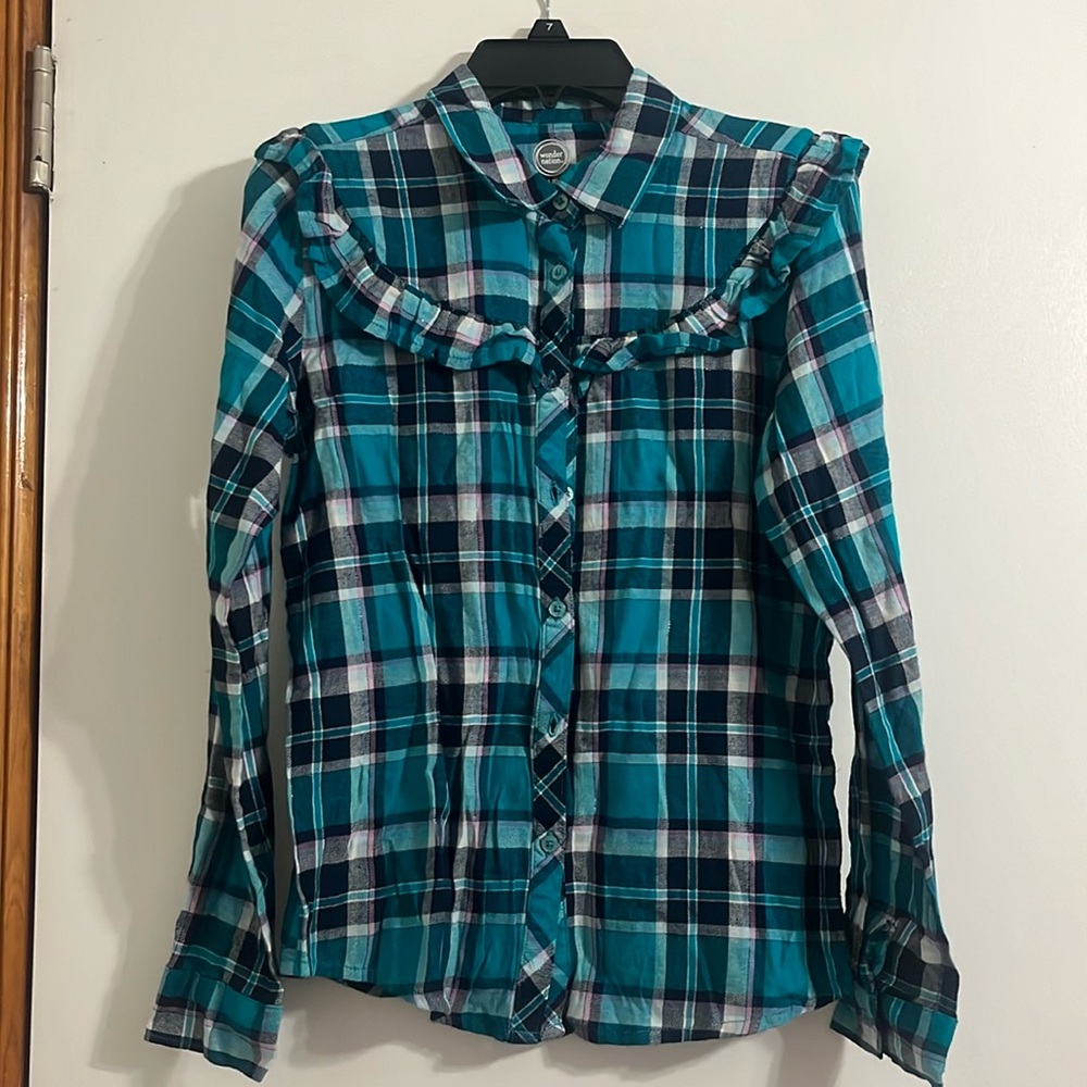 Wonder Nation Girls long sleeve button down shirt size L (10-12) Multicolored